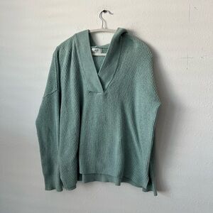 aerie Waffle Knit Hooded Pullover in Sage